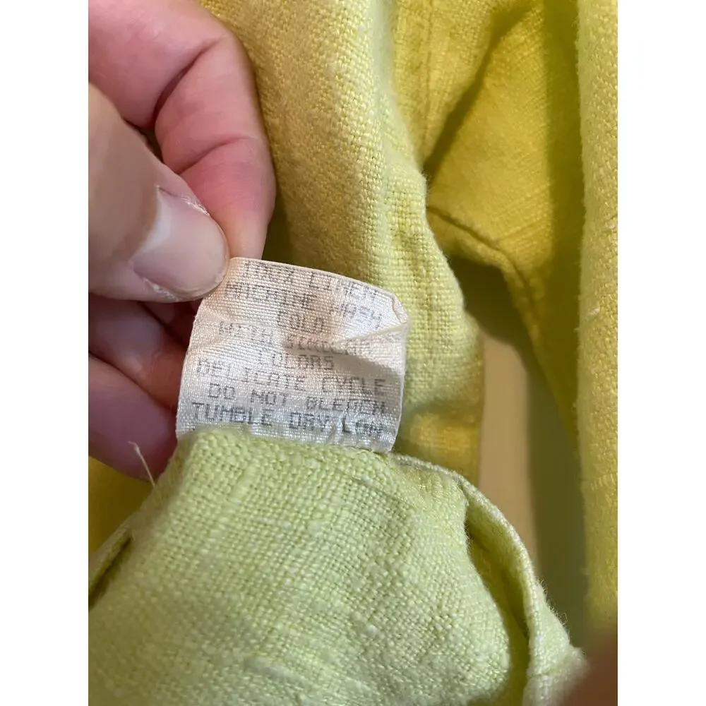 111 State linen shirt yellow green button collared long sleeve.Size Small.
